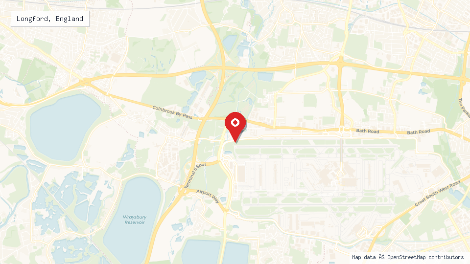 Street map of Longford, England with location pin