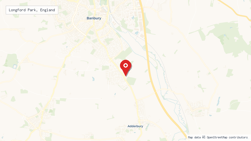 Street map of Longford Park, England with location pin
