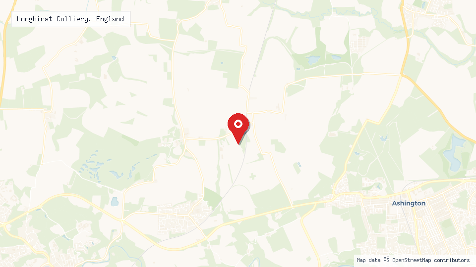 Street map of Longhirst Colliery, England with location pin