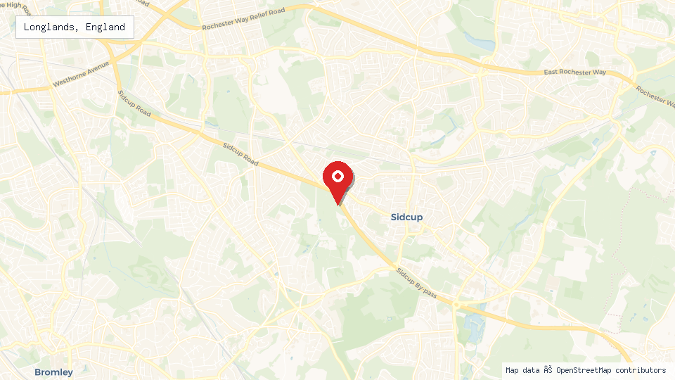 Street map of Longlands, England with location pin