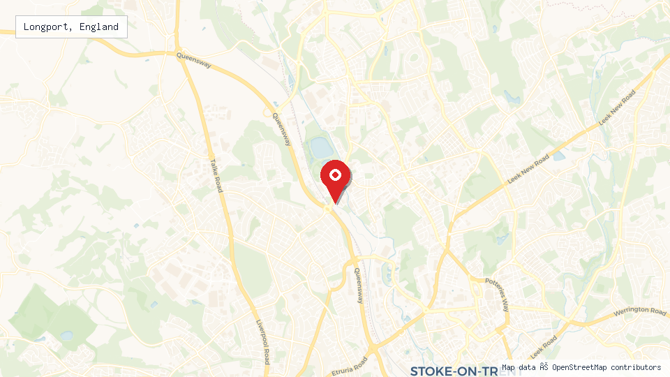 Street map of Longport, England with location pin