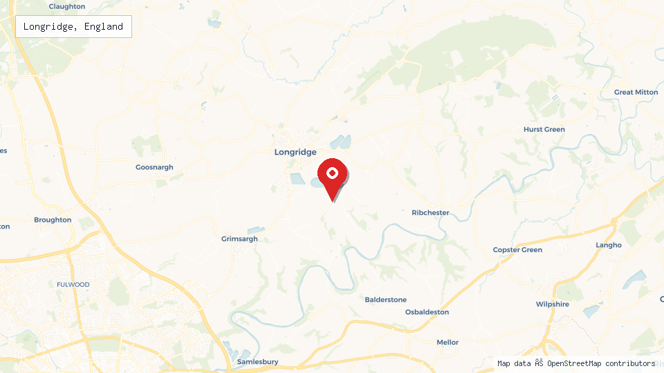 Street map of Longridge, England with location pin