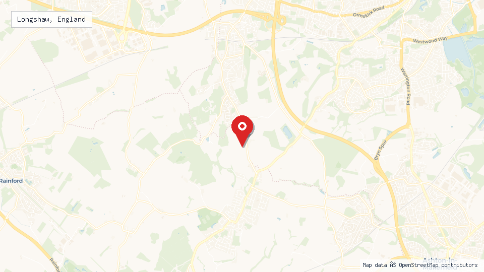 Street map of Longshaw, England with location pin
