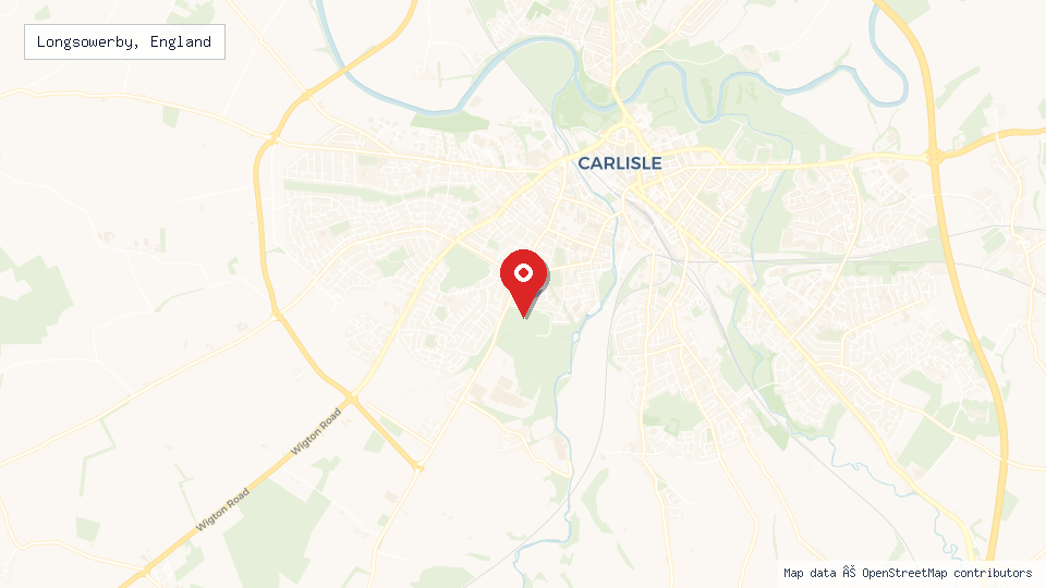 Street map of Longsowerby, England with location pin