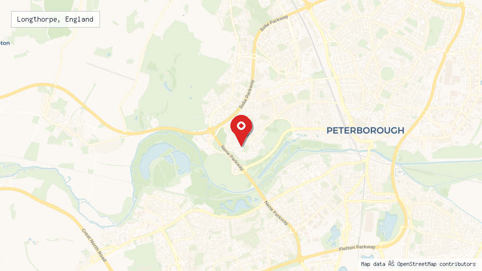Street map of Longthorpe, England with location pin