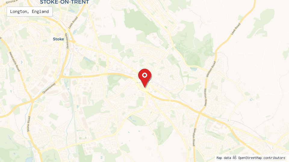 Street map of Longton, England with location pin