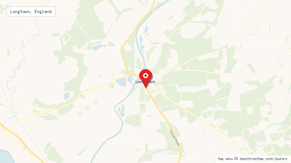 Street map of Longtown, England with location pin