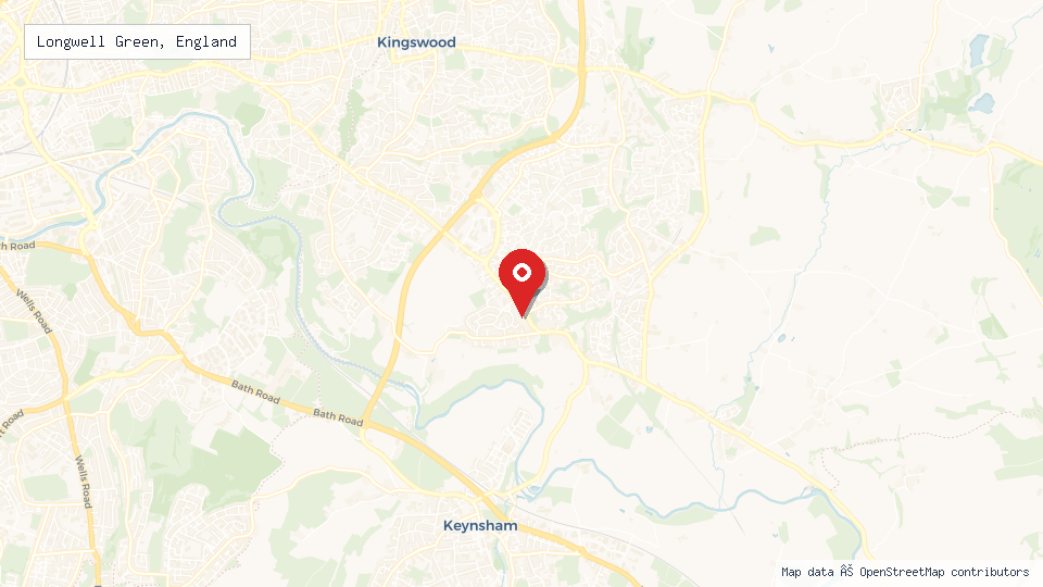 Street map of Longwell Green, England with location pin