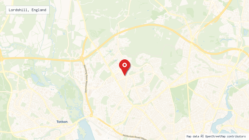 Street map of Lordshill, England with location pin