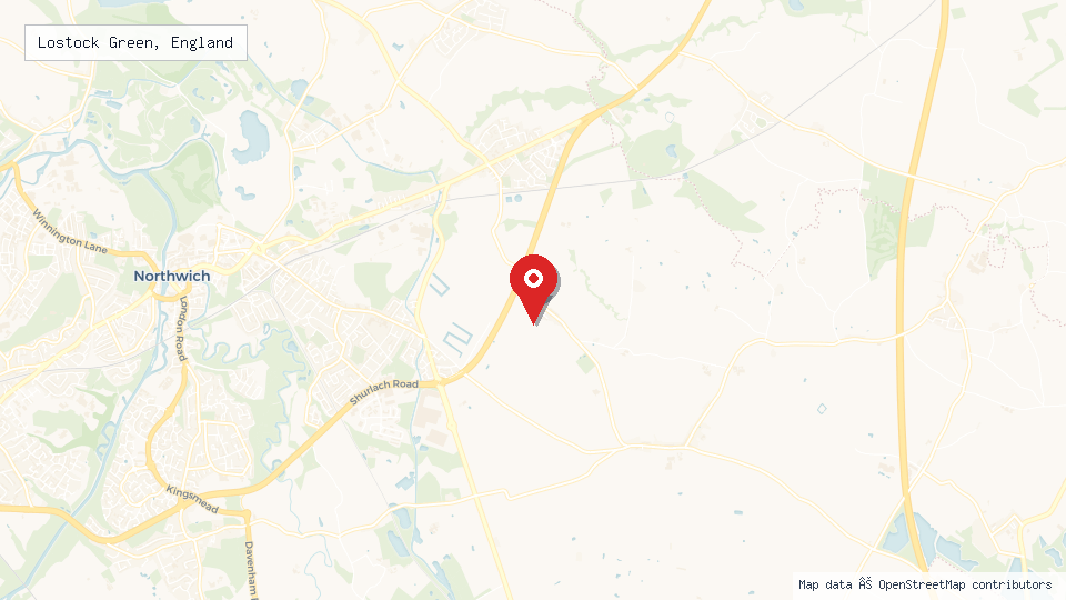 Street map of Lostock Green, England with location pin