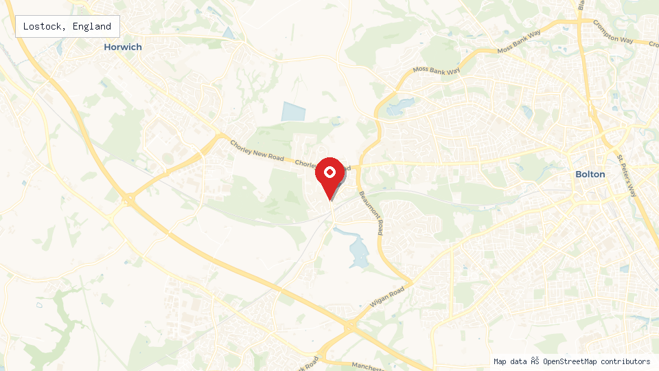 Street map of Lostock, England with location pin