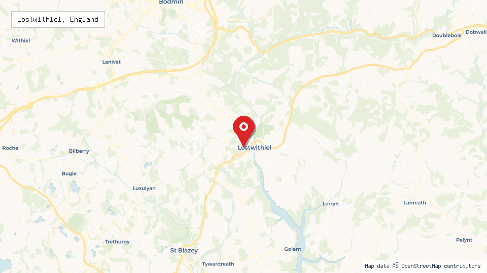 Street map of Lostwithiel, England with location pin