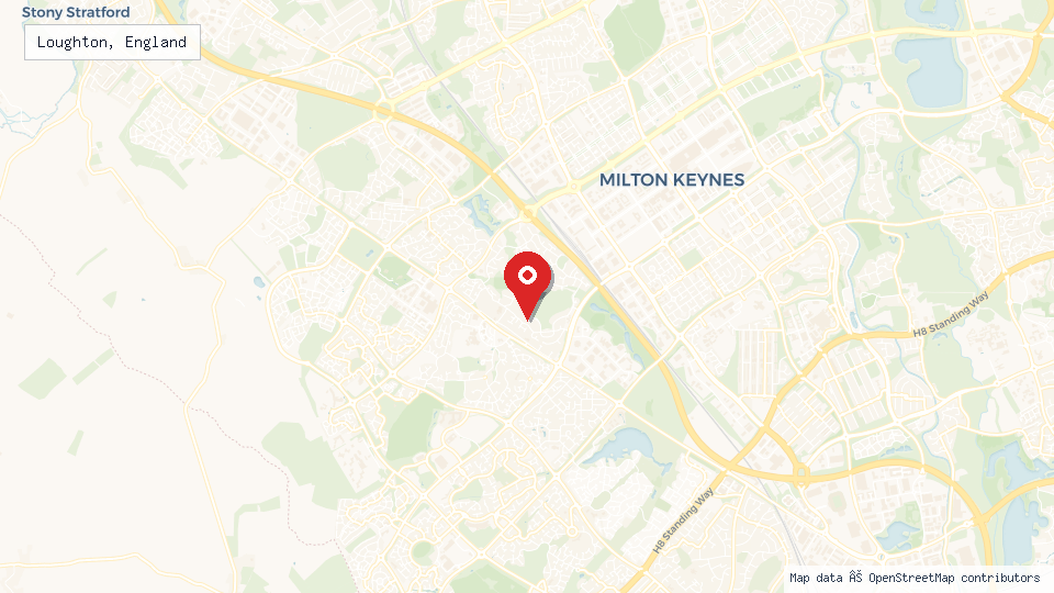 Street map of Loughton, England with location pin