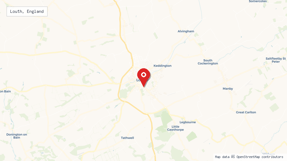Street map of Louth, England with location pin