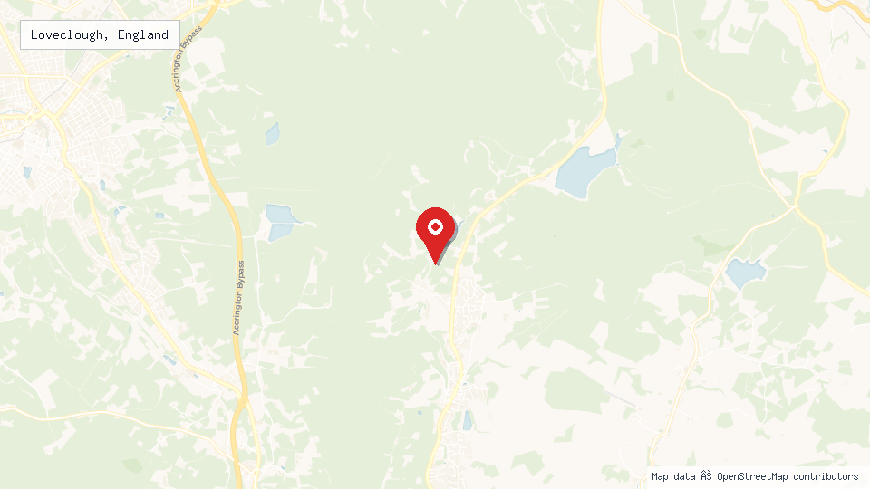 Street map of Loveclough, England with location pin