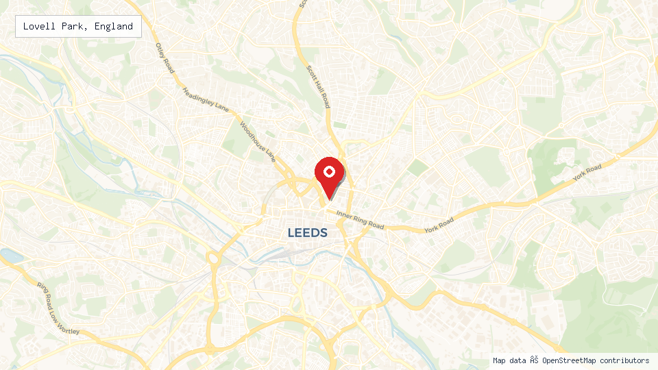 Street map of Lovell Park, England with location pin