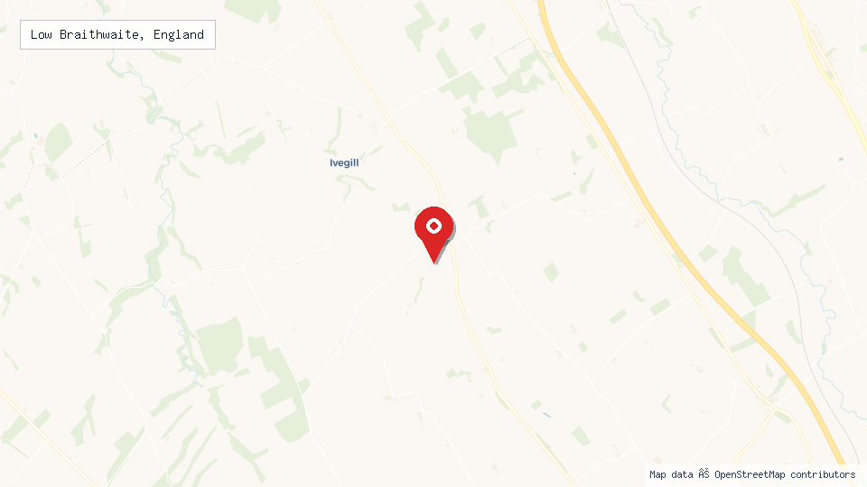 Street map of Low Braithwaite, England with location pin