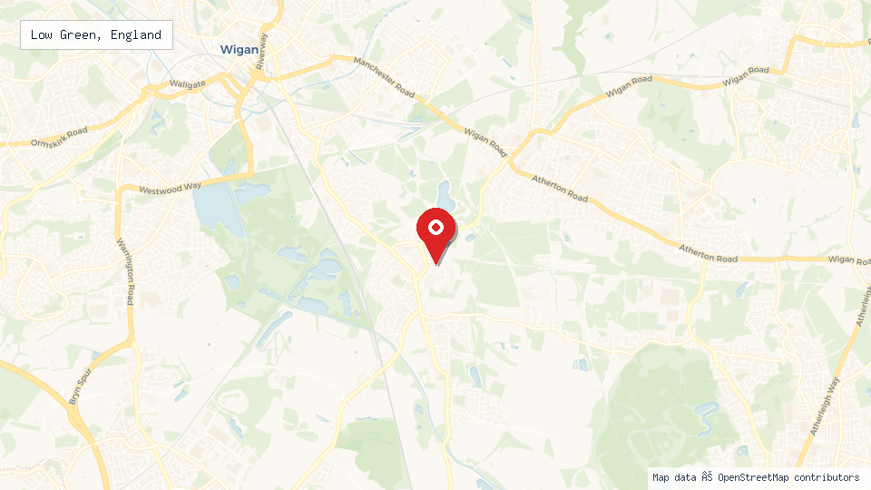 Street map of Low Green, England with location pin