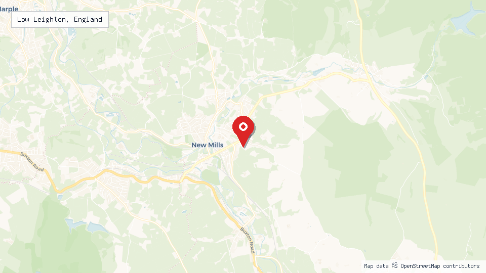 Street map of Low Leighton, England with location pin