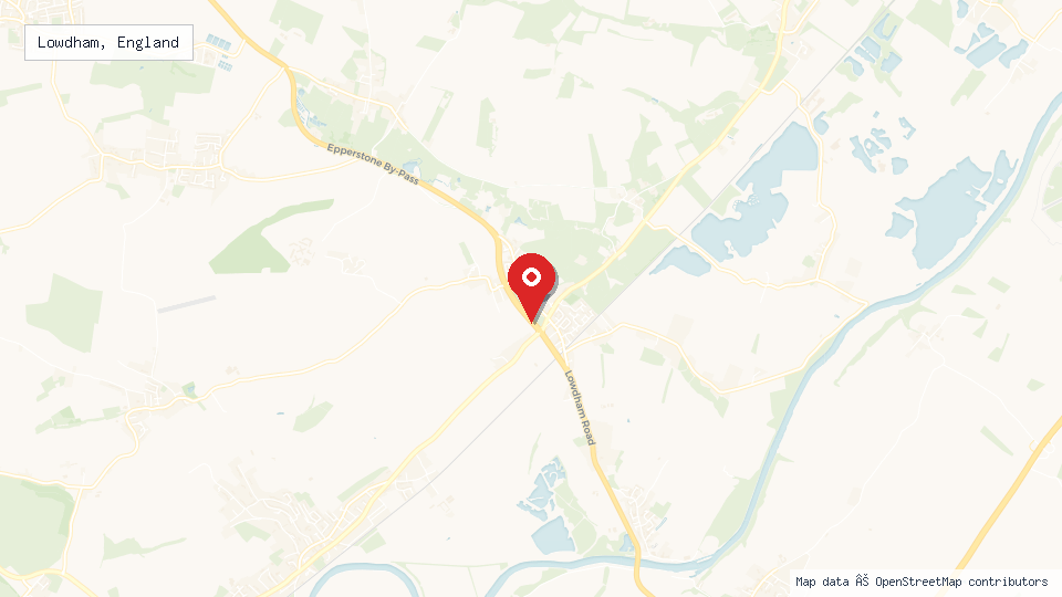 Street map of Lowdham, England with location pin