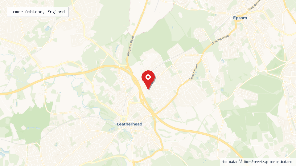 Street map of Lower Ashtead, England with location pin