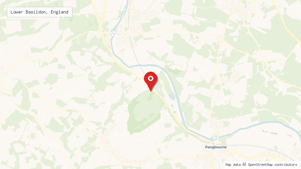 Street map of Lower Basildon, England with location pin