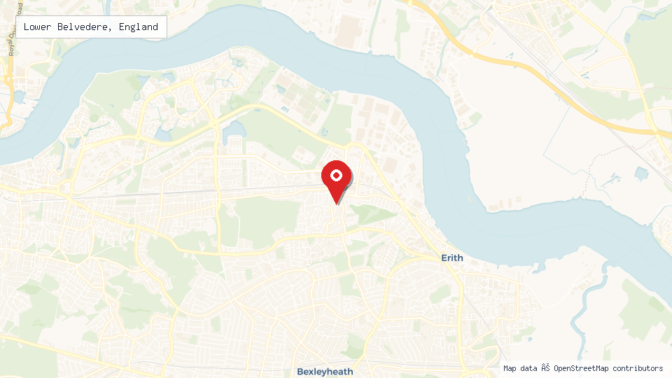Street map of Lower Belvedere, England with location pin