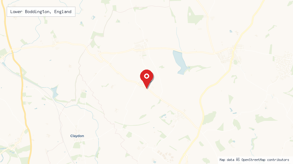 Street map of Lower Boddington, England with location pin