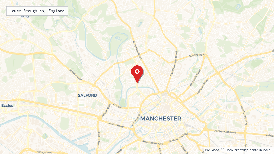 Street map of Lower Broughton, England with location pin