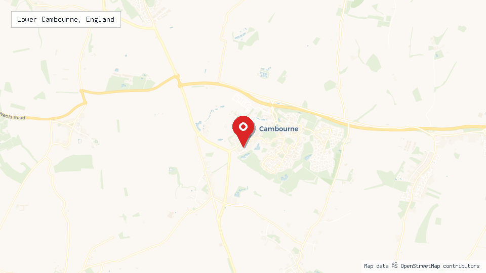 Street map of Lower Cambourne, England with location pin