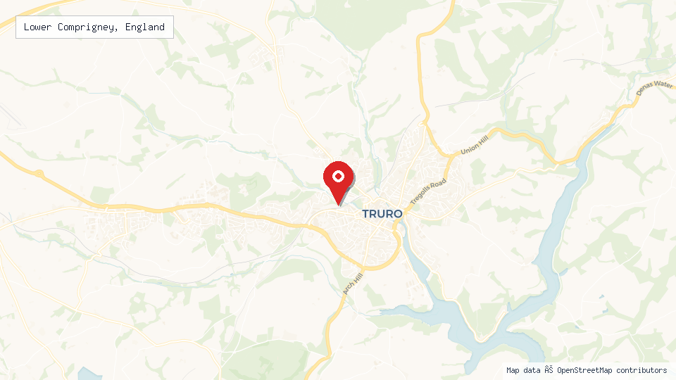 Street map of Lower Comprigney, England with location pin