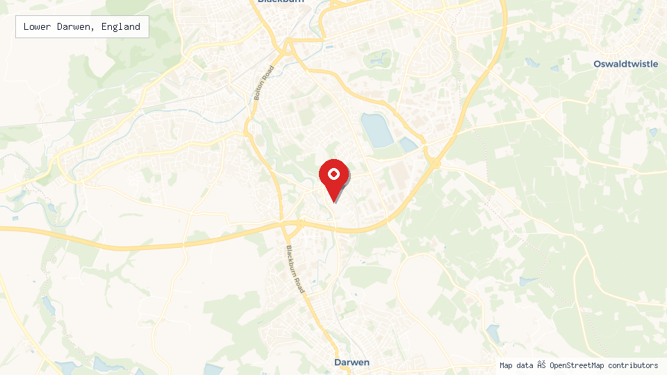 Street map of Lower Darwen, England with location pin