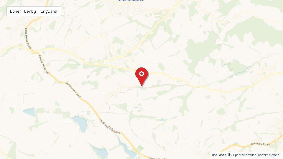 Street map of Lower Denby, England with location pin