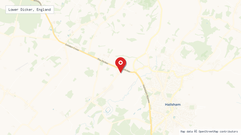 Street map of Lower Dicker, England with location pin