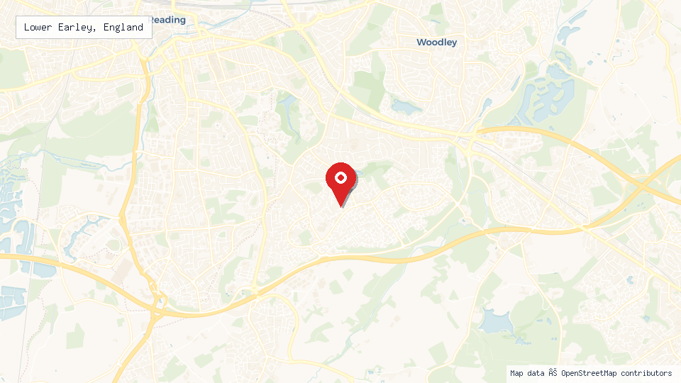 Street map of Lower Earley, England with location pin