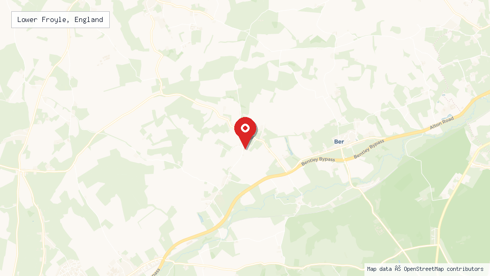 Street map of Lower Froyle, England with location pin