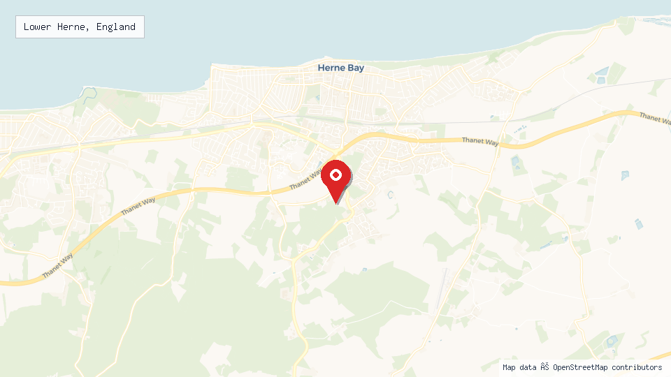 Street map of Lower Herne, England with location pin
