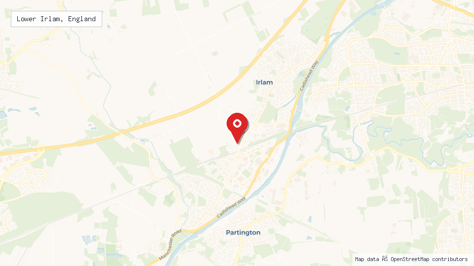Street map of Lower Irlam, England with location pin