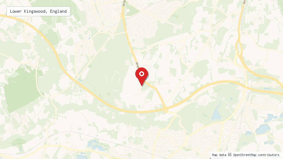 Street map of Lower Kingswood, England with location pin