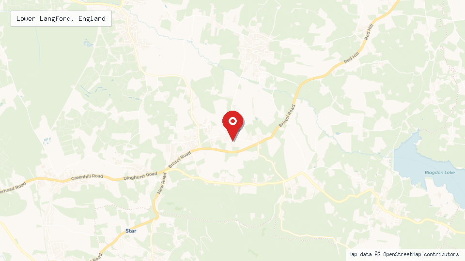 Street map of Lower Langford, England with location pin