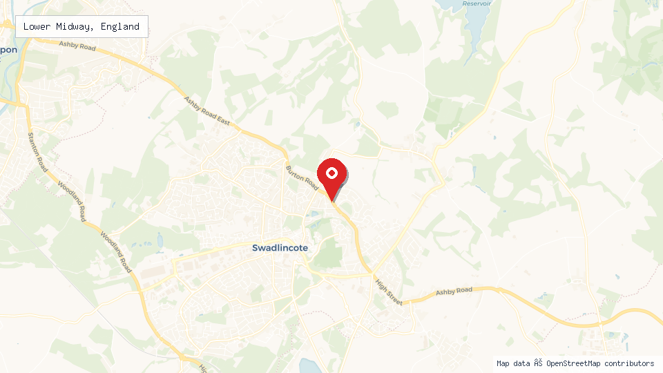 Street map of Lower Midway, England with location pin
