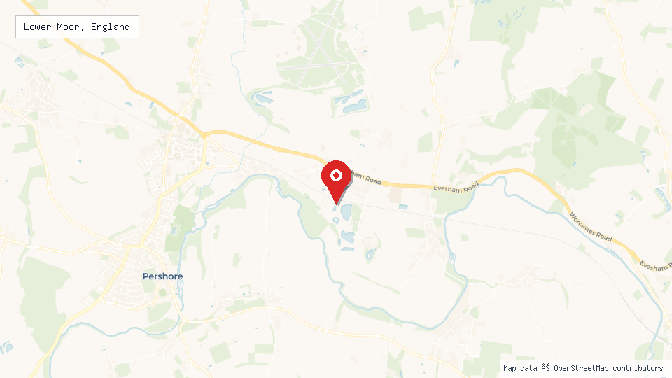 Street map of Lower Moor, England with location pin