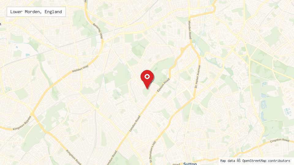 Street map of Lower Morden, England with location pin