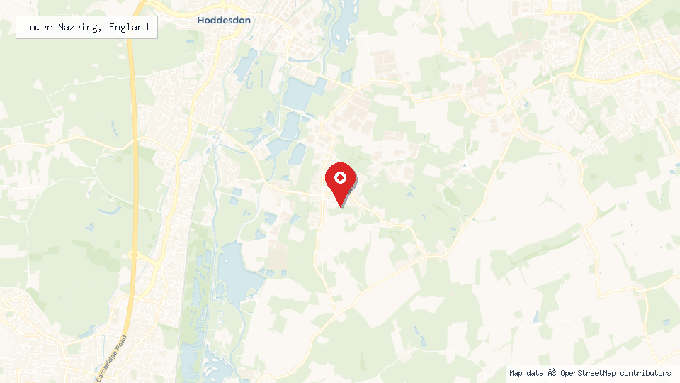 Street map of Lower Nazeing, England with location pin