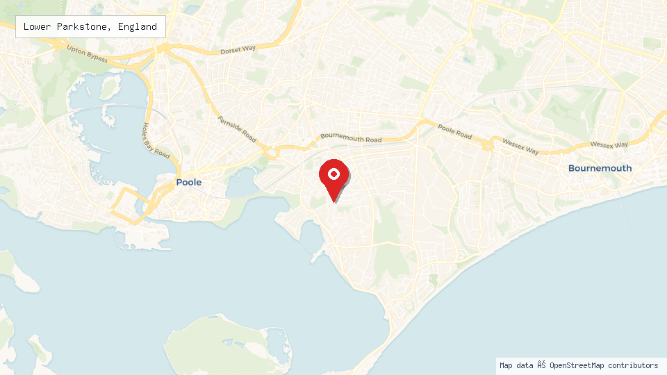 Street map of Lower Parkstone, England with location pin