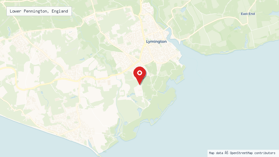 Street map of Lower Pennington, England with location pin