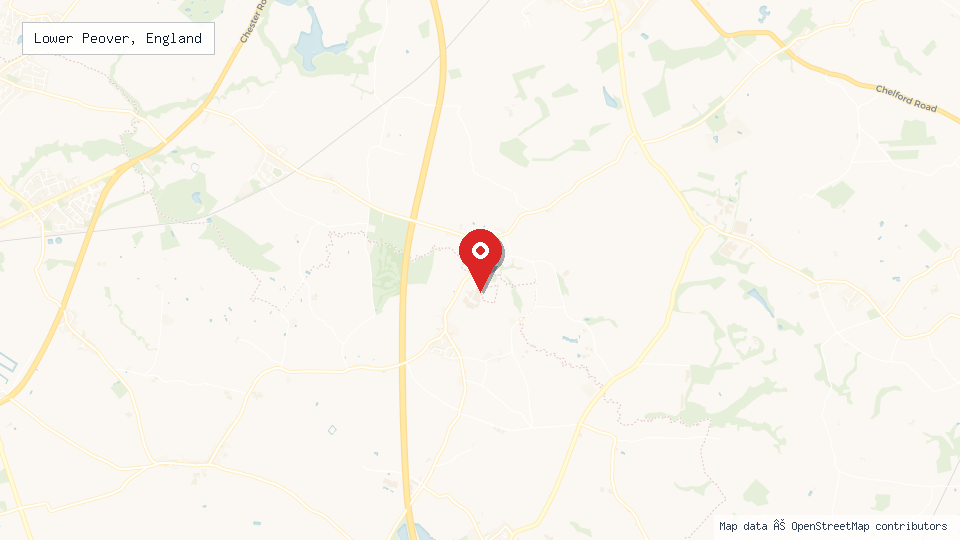 Street map of Lower Peover, England with location pin