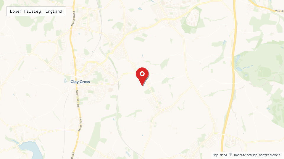 Street map of Lower Pilsley, England with location pin