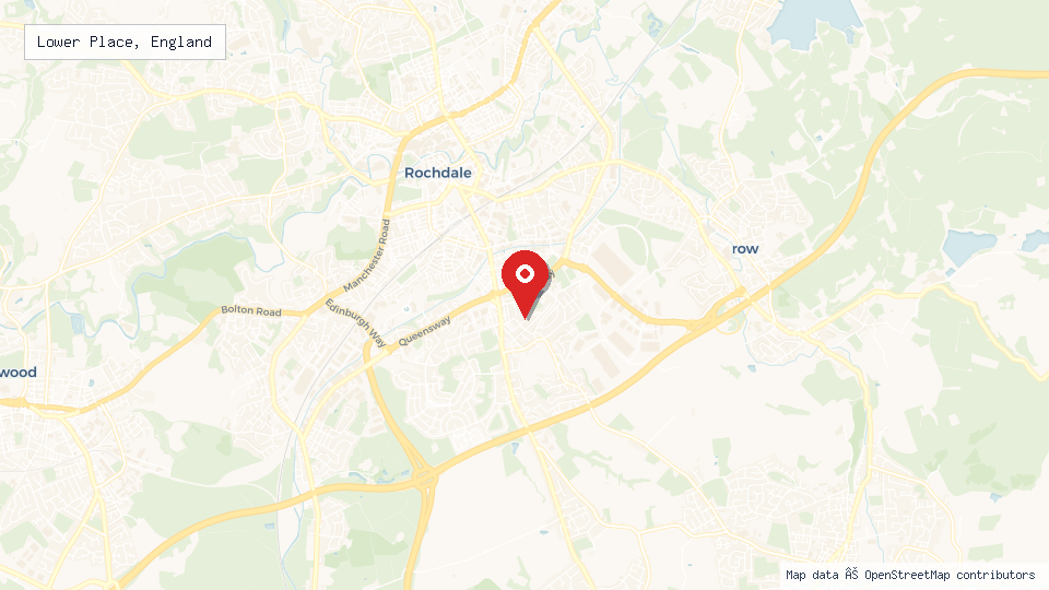 Street map of Lower Place, England with location pin