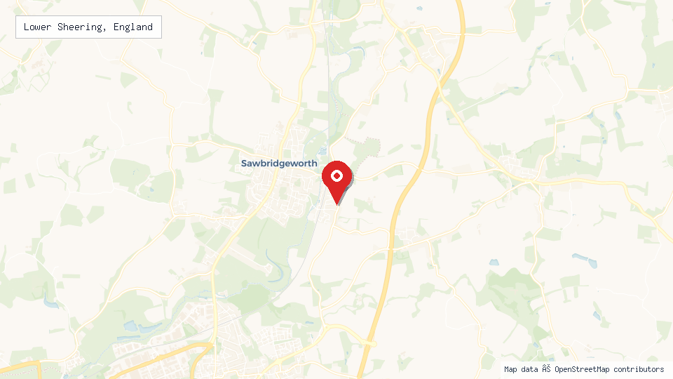 Street map of Lower Sheering, England with location pin